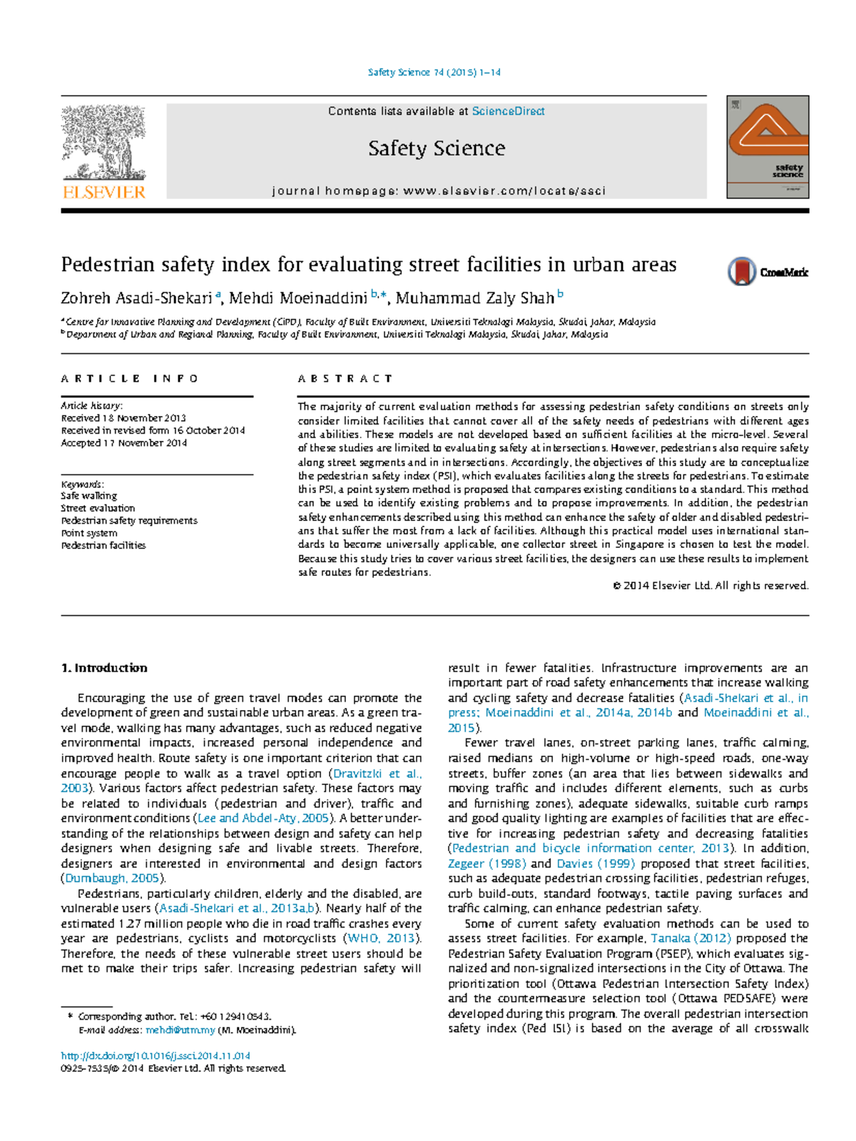 Pedestrian Safety Index Evaluation in Urban Areas - Research Article 02 ...