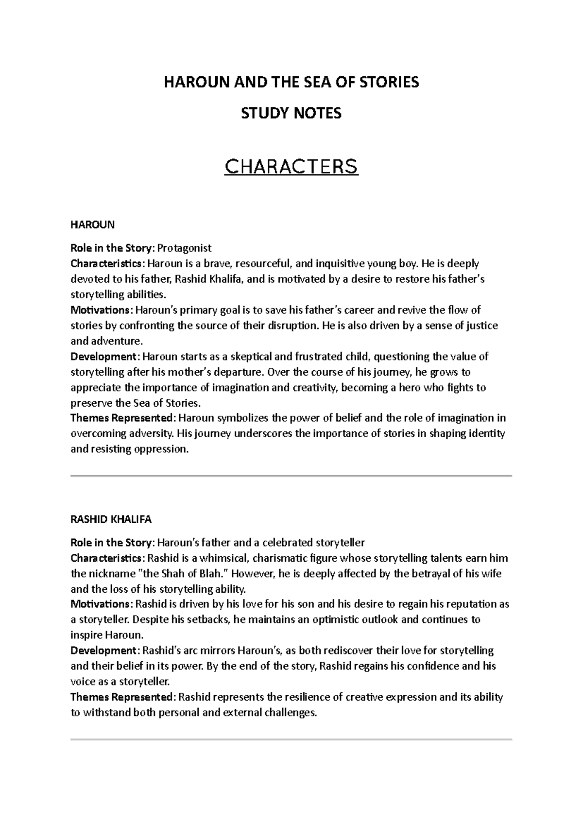 Haroun and the Sea of Stories Study Notes - HAROUN AND THE SEA OF ...
