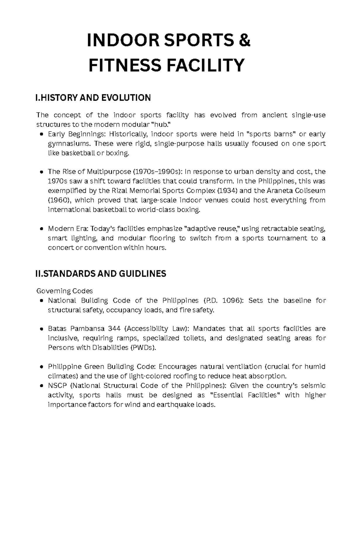 INDOOR SPORTS FACILITY EVOLUTION & STANDARDS RESEARCH DESIGN - Studocu