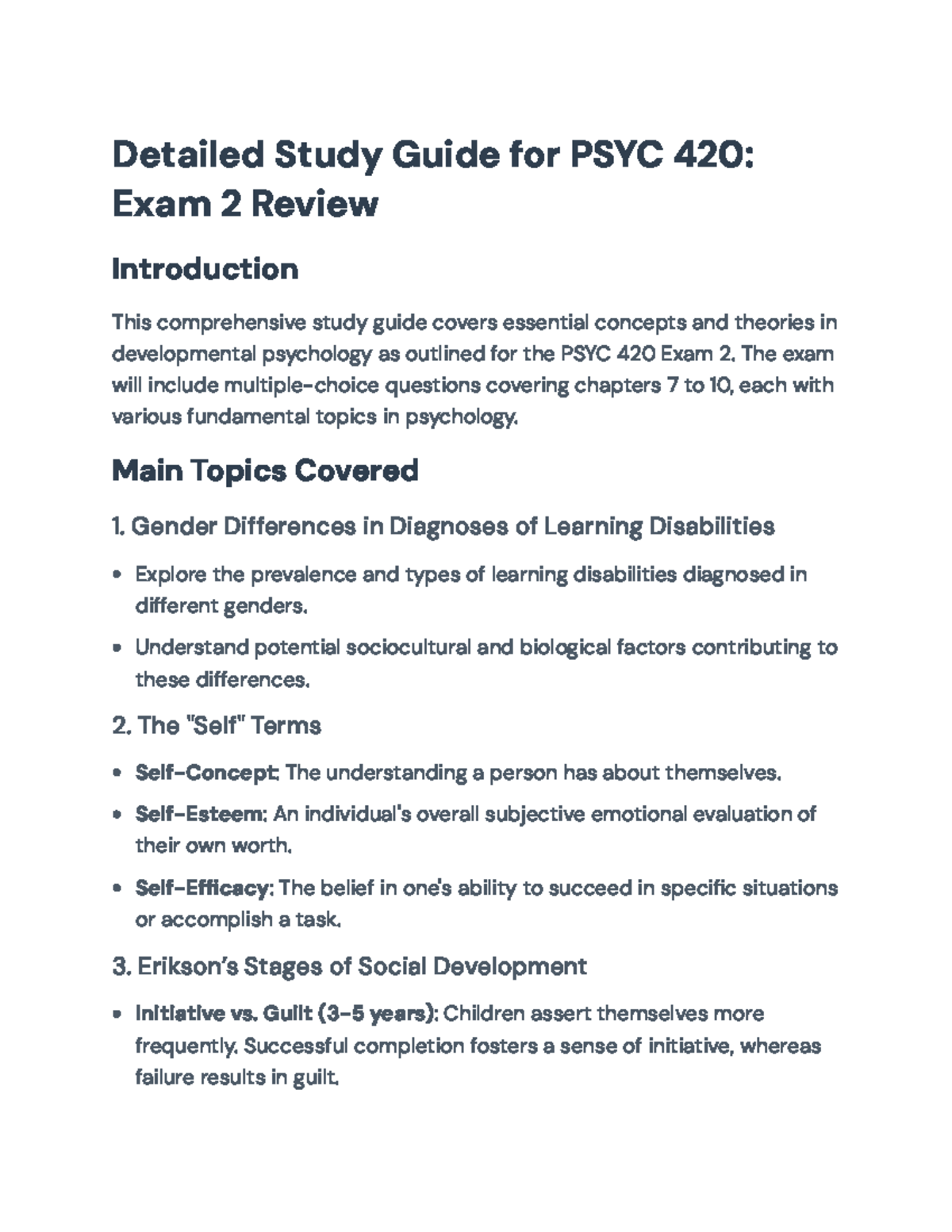 Comprehensive Study Guide for PSYC 420: Exam 2 Review - Detailed Study ...