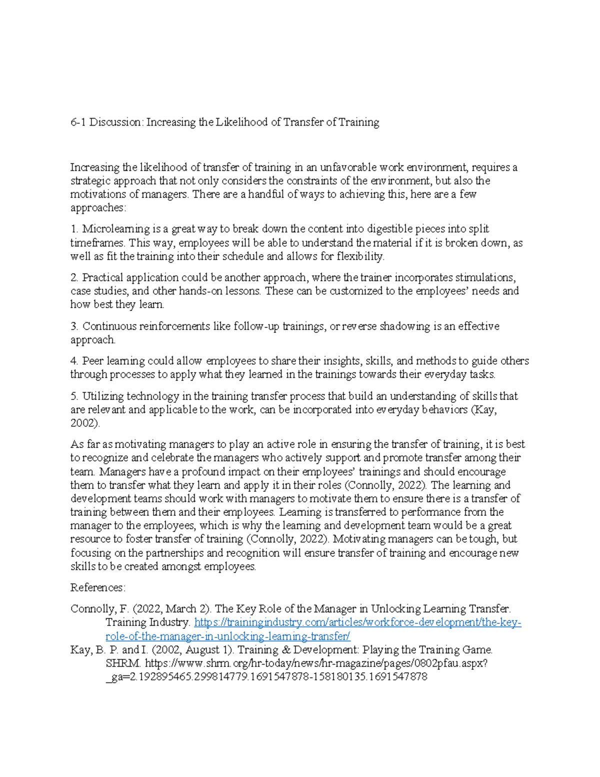 6-1 Discussion Increasing the Likelihood of Transfer of Training ...