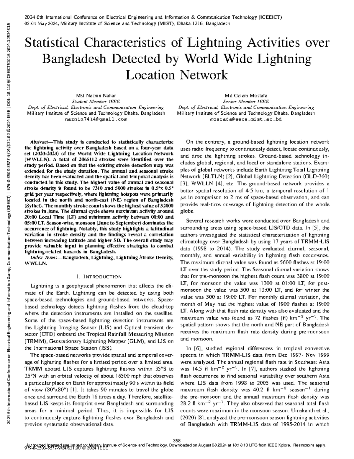 Statistical Analysis of Lightning Activities in Bangladesh (ICEEICT ...