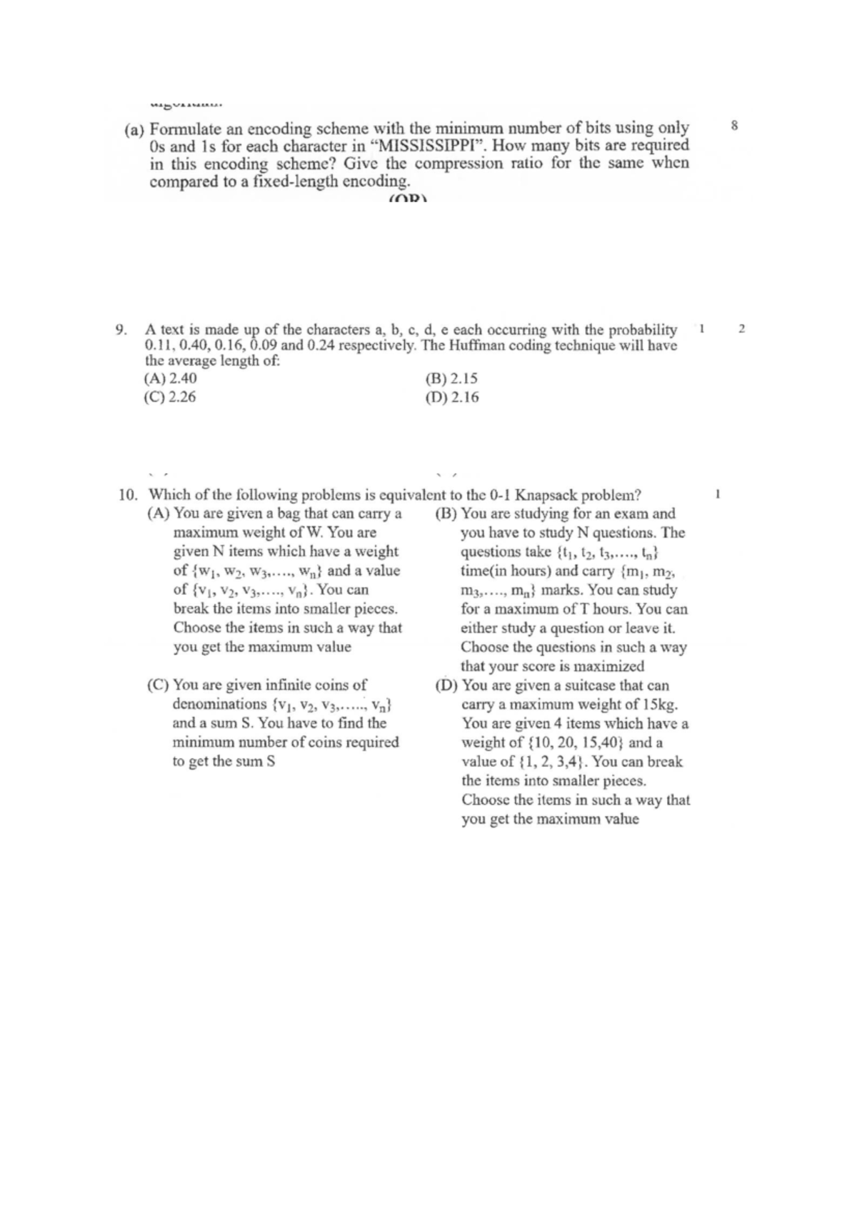 Lec-1 Unit-1: Huffman Coding & Knapsack Problem Analysis - Studocu