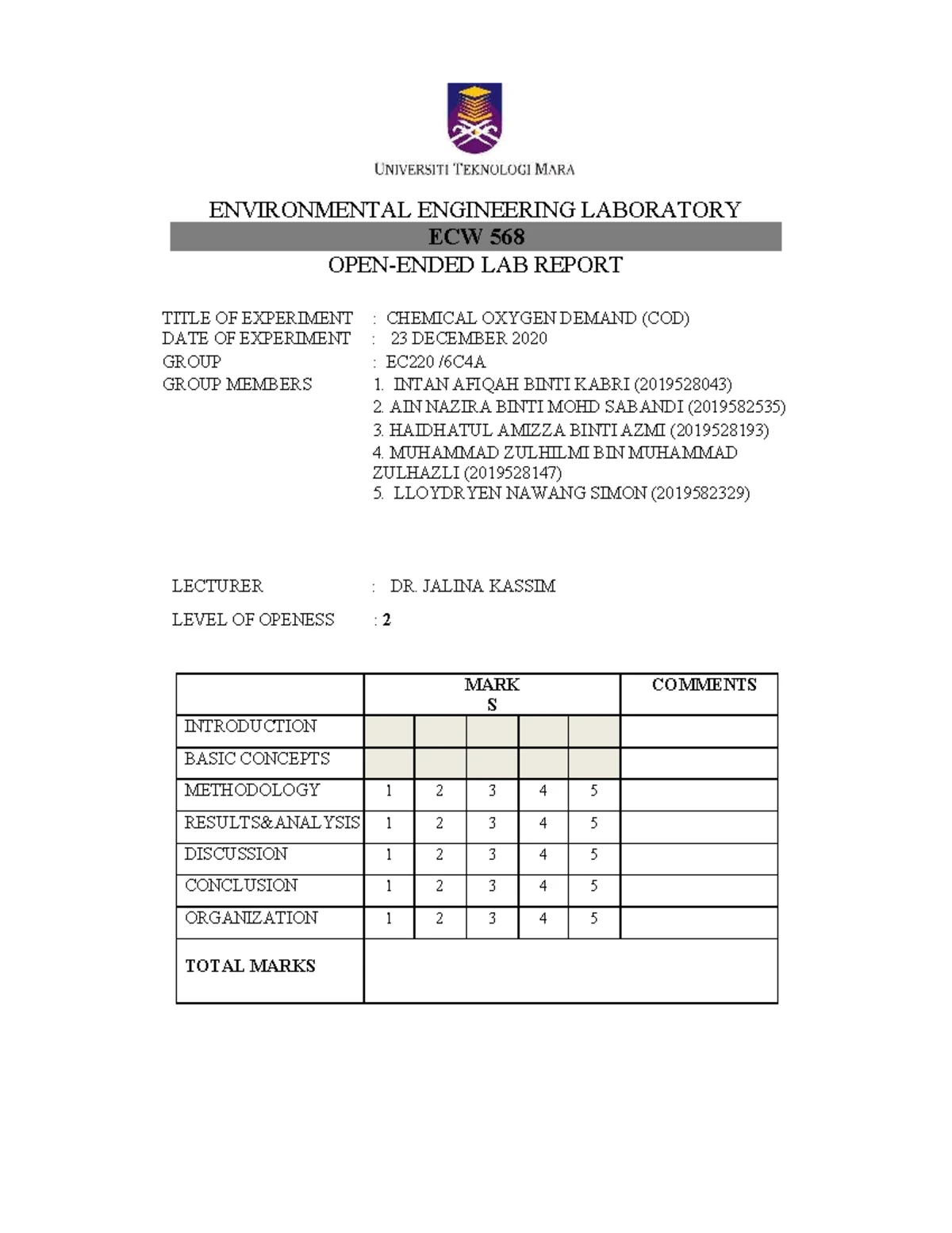 Biochemical Oxygen Demand (BOD) - Level 2 - FAKULTI KEJURUTERAAN AWAM ...