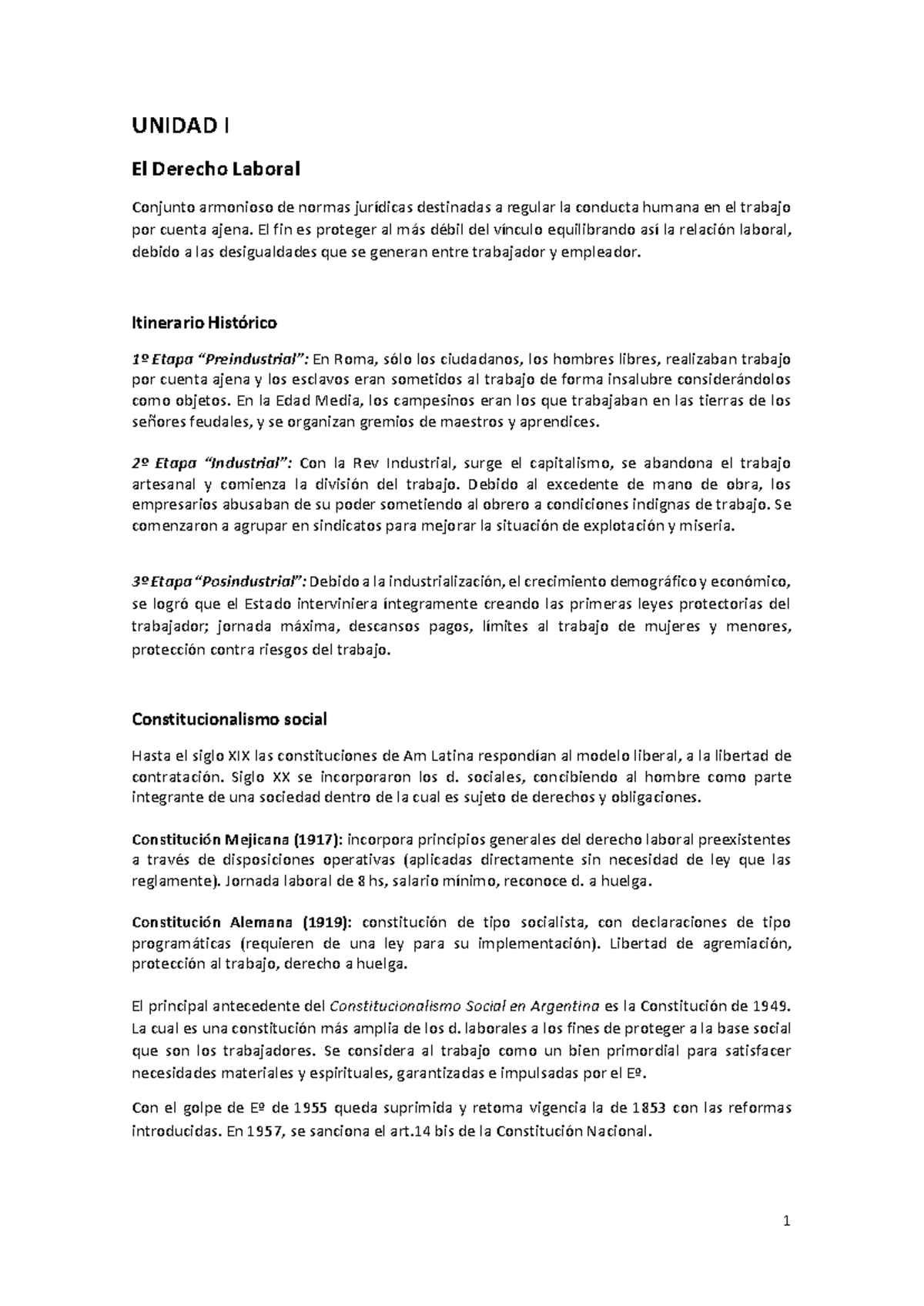 1º Parcial de Derecho Laboral: Resumen y Principios Esenciales - Studocu