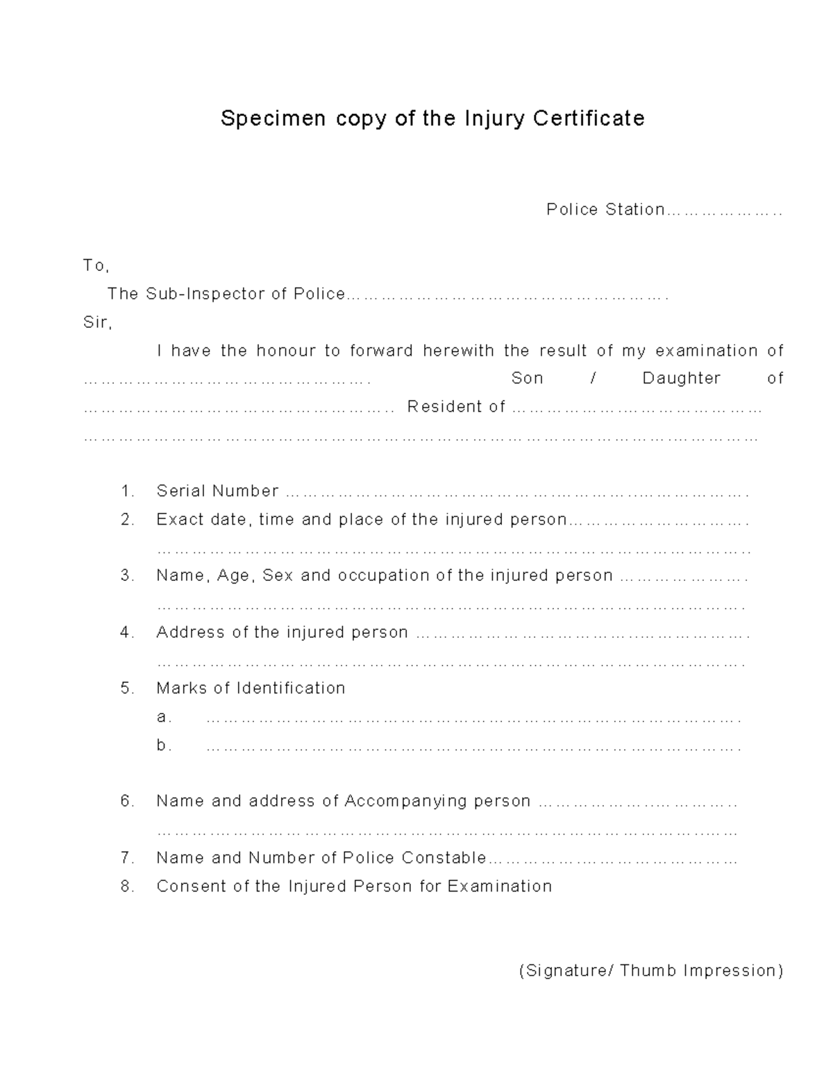 Sample Injury Certificate Template - Studocu