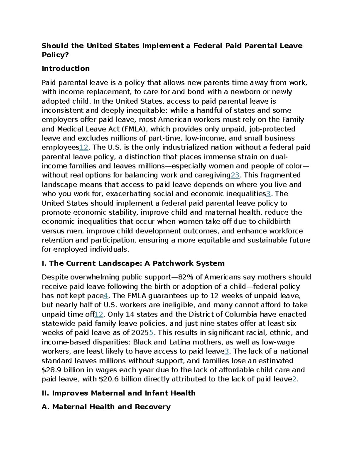 The Case for a Federal Paid Parental Leave Policy in the U.S. (ER.03D ...