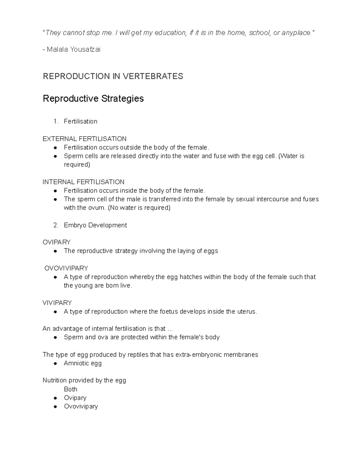 Life Science - Reproduction in Vertebrates: Key Concepts and Processes ...