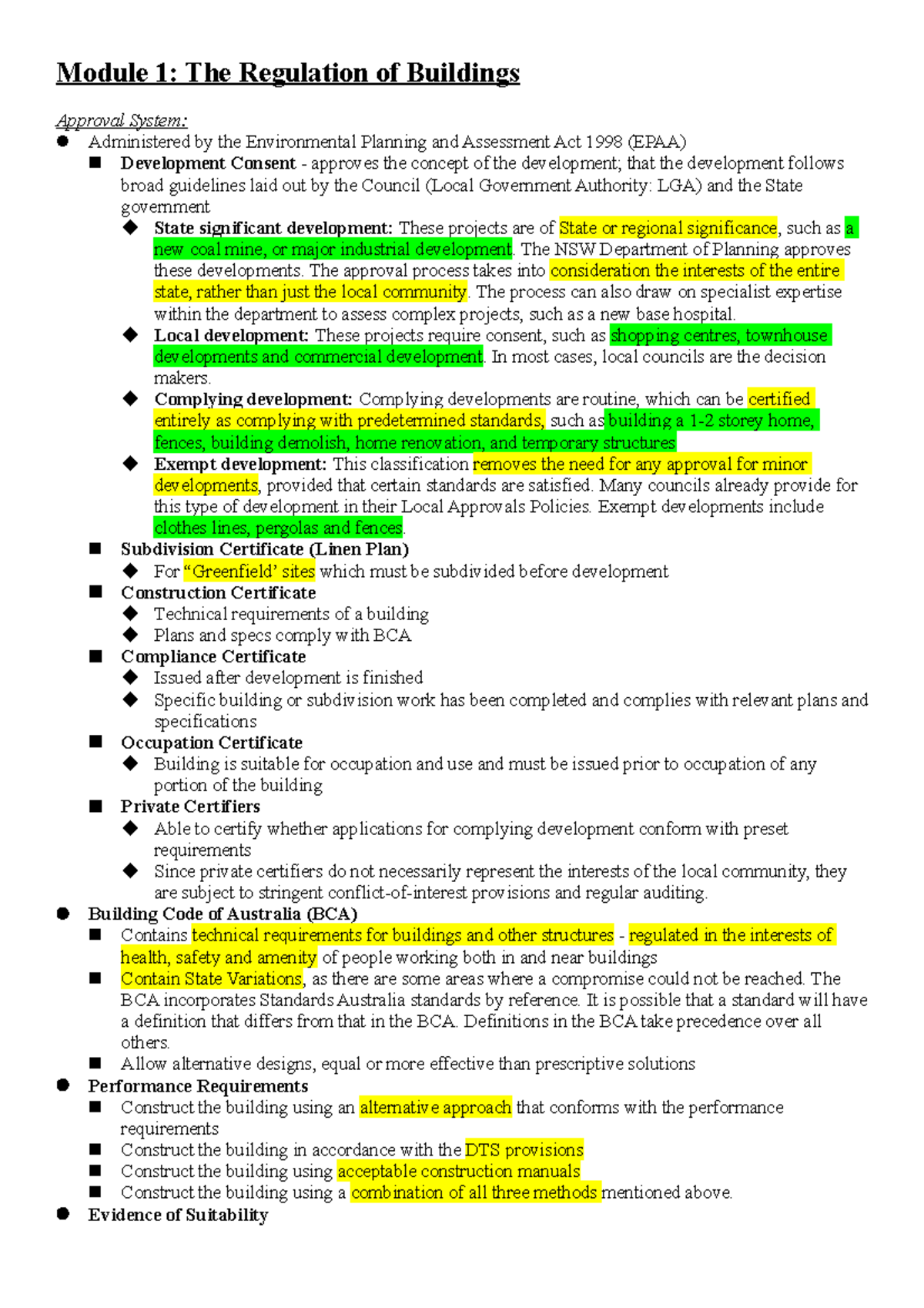 Exam Note - Building Regulation Studies - Module 1: The Regulation of ...