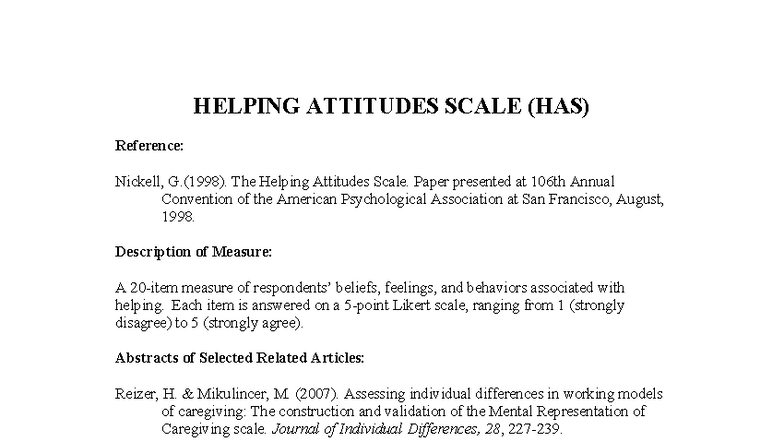 Helping Attitudes Scale (HAS) - Nickell (1998) Overview and Insights ...