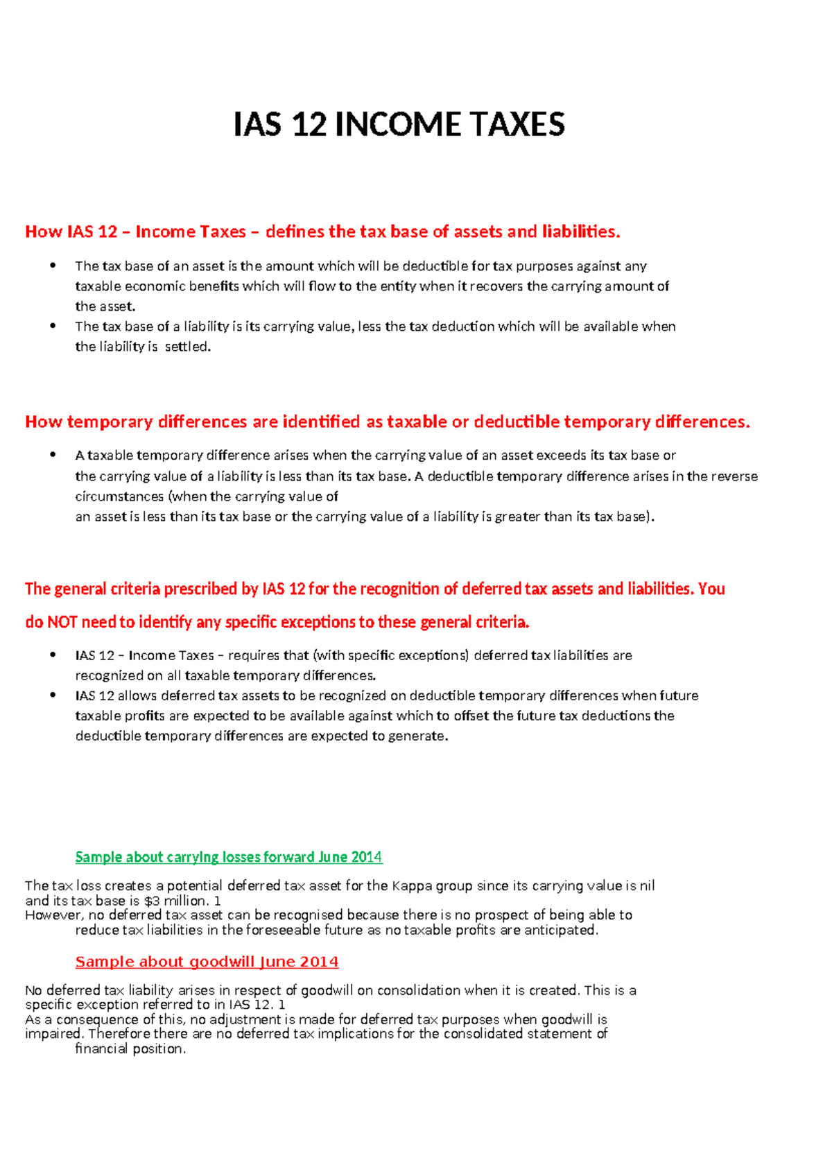 CH 11 IAS 12 Income Taxes: Tax Bases, Temporary Differences & Deferred ...