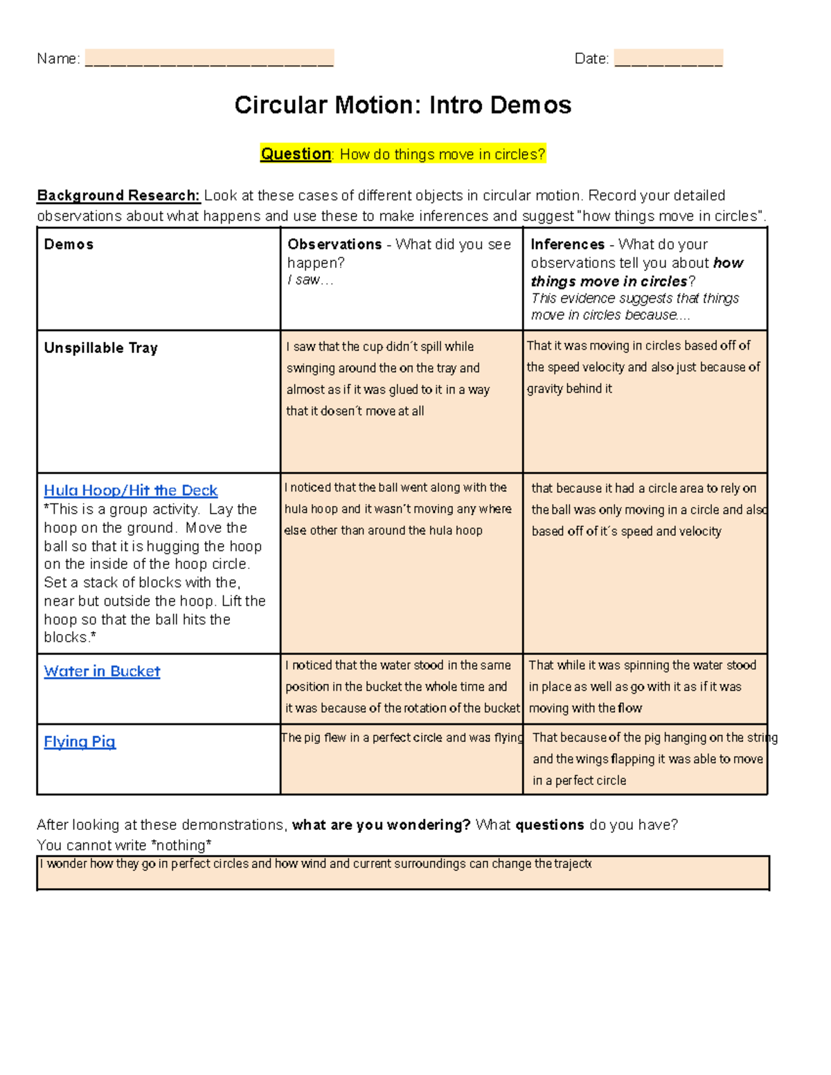 Circular Motion: Intro Demos Observations & Inferences (Course Code ...