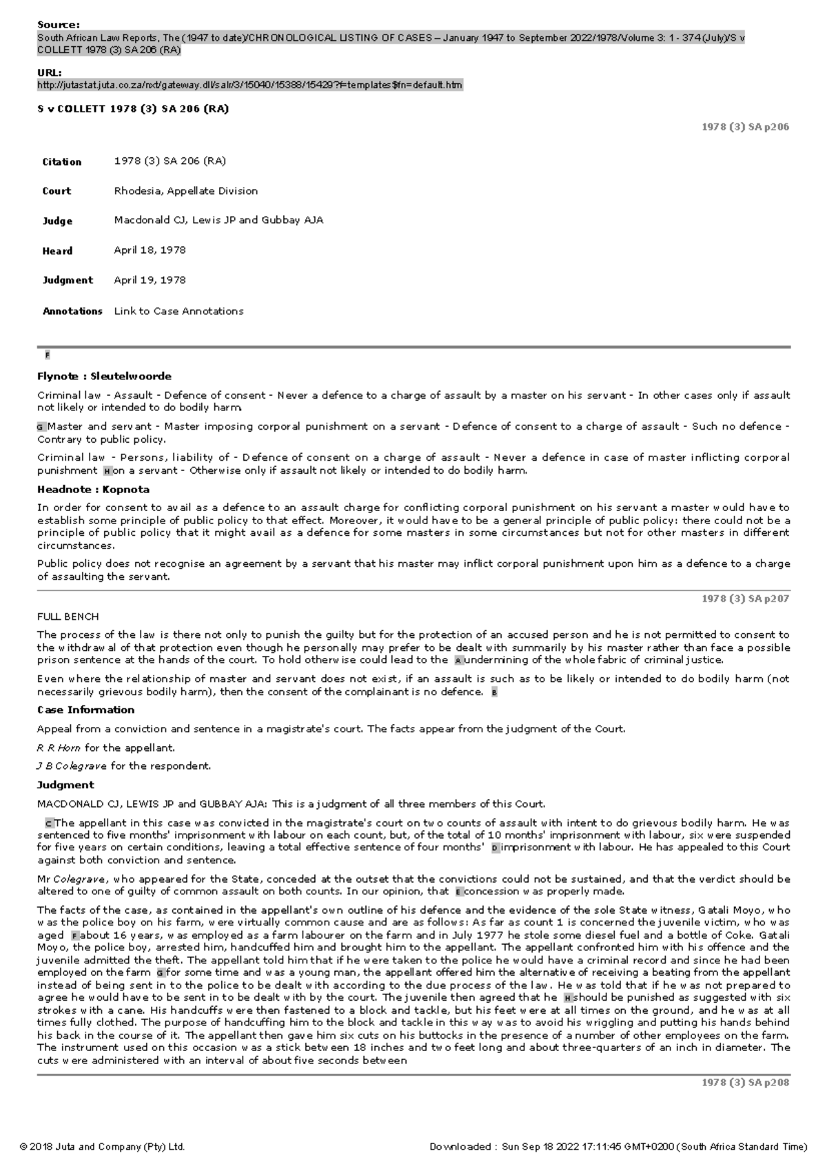 S v Collett 1978: Case Study on Assault and Consent in Law - Studocu