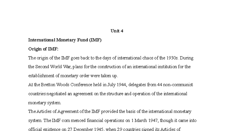 GBE 4th Unit: International Monetary Fund (IMF) Overview and Functions ...