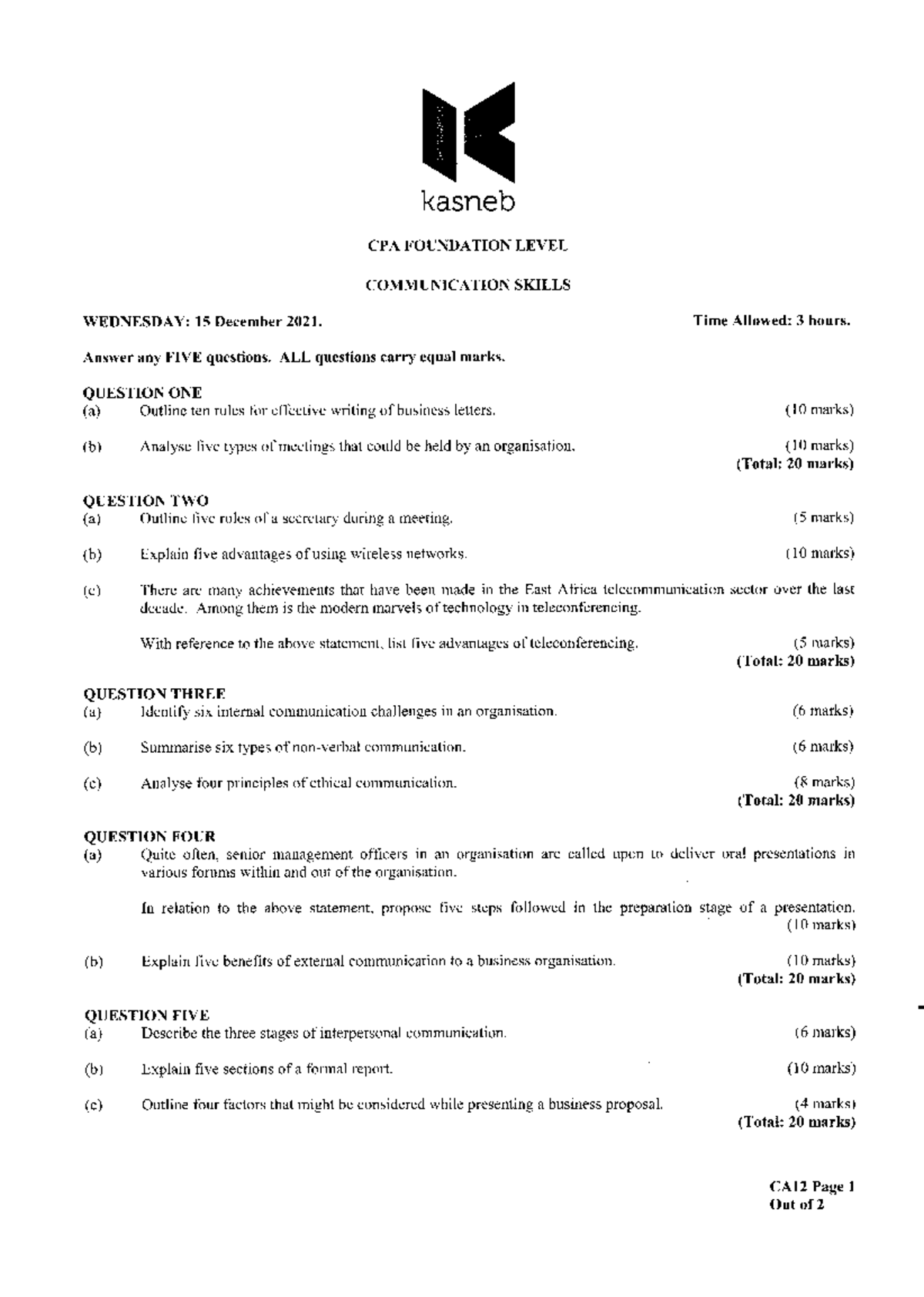PST Communication Skills Final Exam Questions (2015-2022) - Studocu