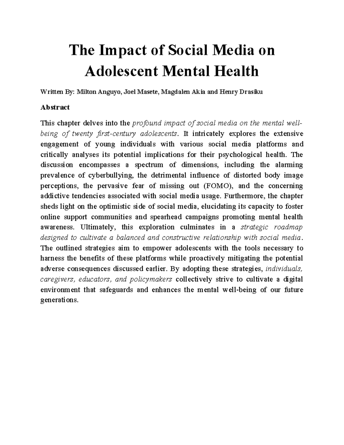 The Impact of Social Media on Adolescent Mental Health - The Impact of ...