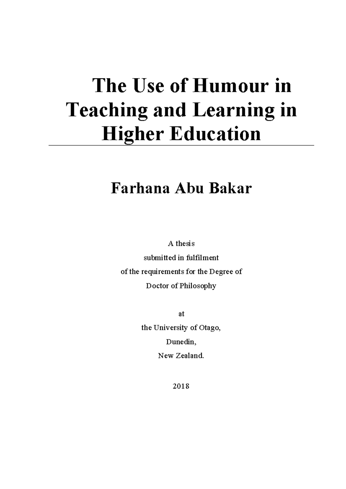 The Use of Humour in Teaching and Learning: A PhD Thesis (EDUC 800 ...