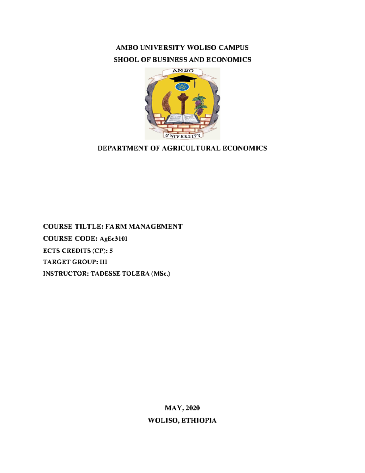 Farm Management AgEc Course Handout: Key Concepts & Practices - Studocu