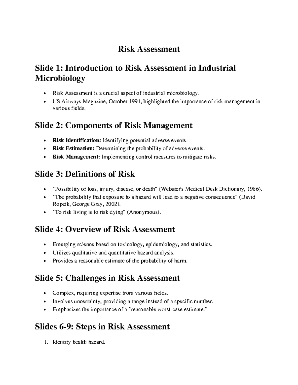 Risk Assessment in Industrial Microbiology - Overview & Principles ...