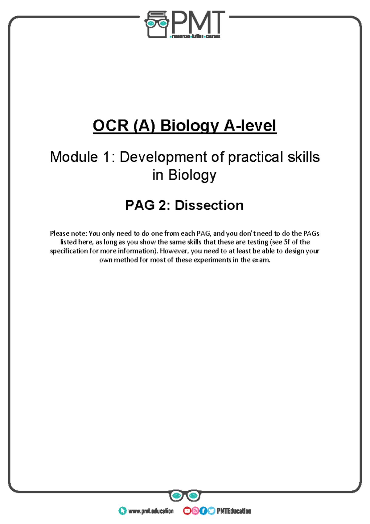 OCR (A) Biology PAG 2: Dissection Techniques & Safety Guidelines - Studocu