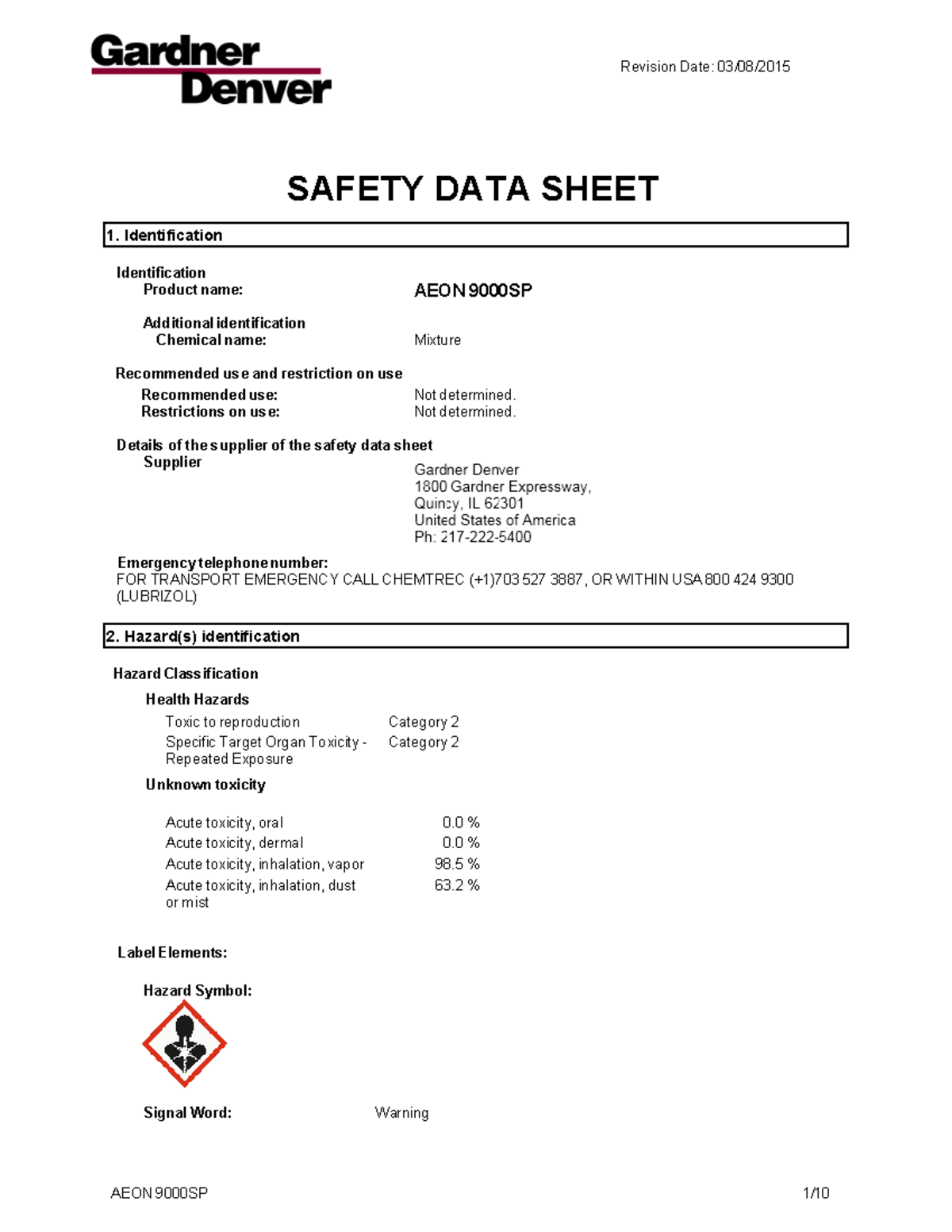 SDS Documentation for AEON 9000SP - edfs Analysis - Studocu