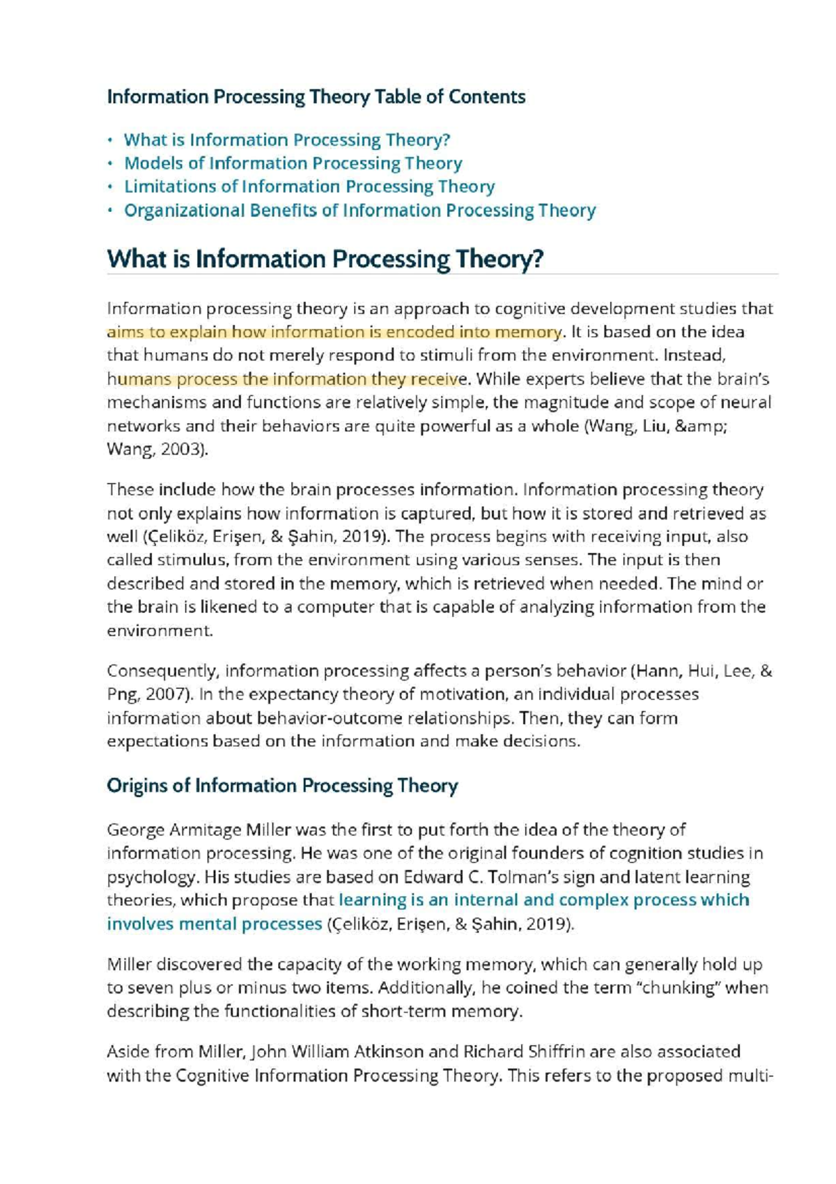 Module 1: Cognitive Psychology Overview & Information Processing Theory ...