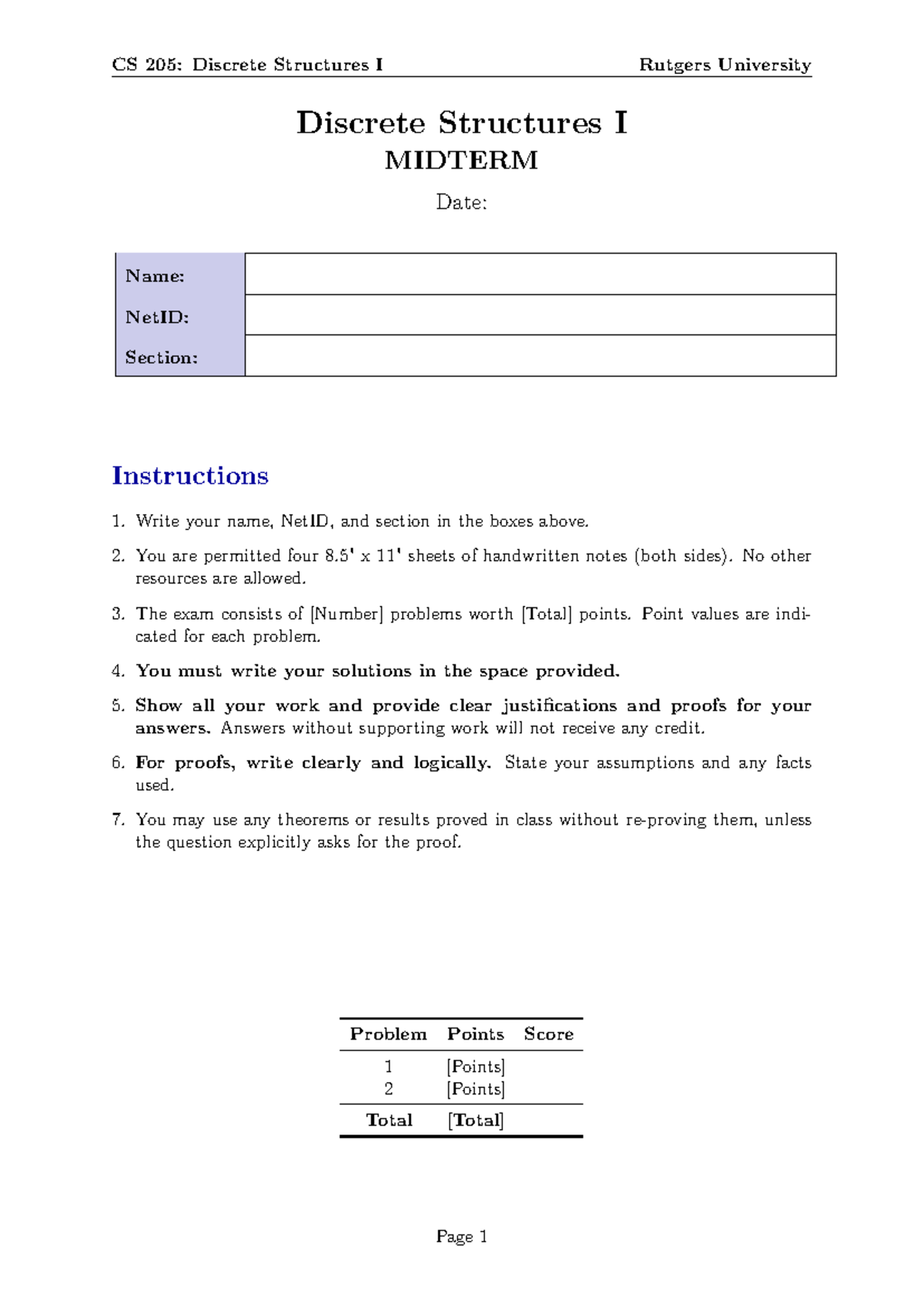 CS 205: Discrete Structures I Midterm Review Notes - Studocu