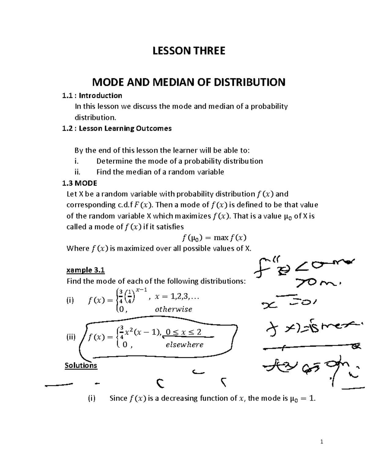 SST204 Lesson 3: Mode and Median of Probability Distributions - Studocu