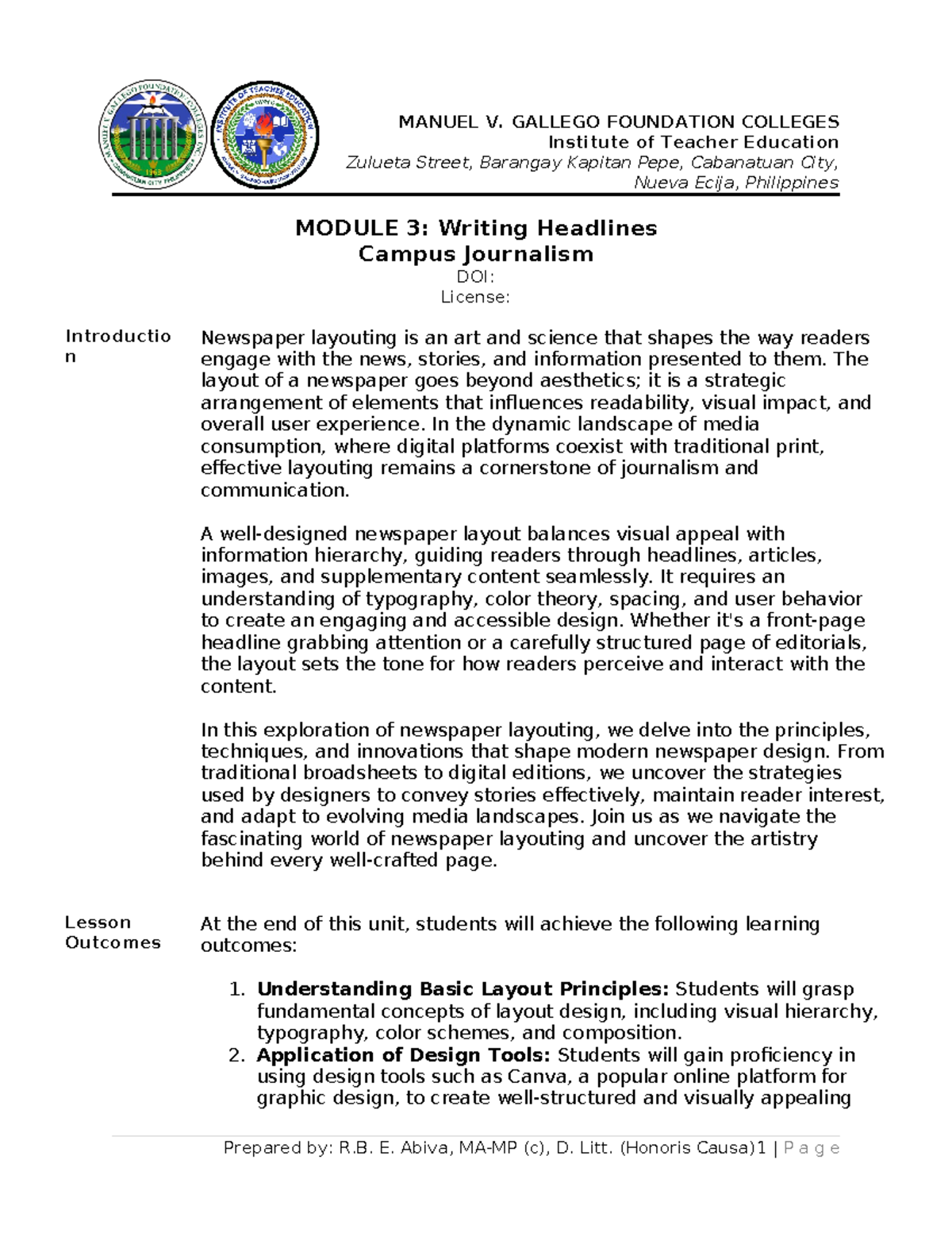Module 3: Principles of Newspaper Layouting and Design - Studocu