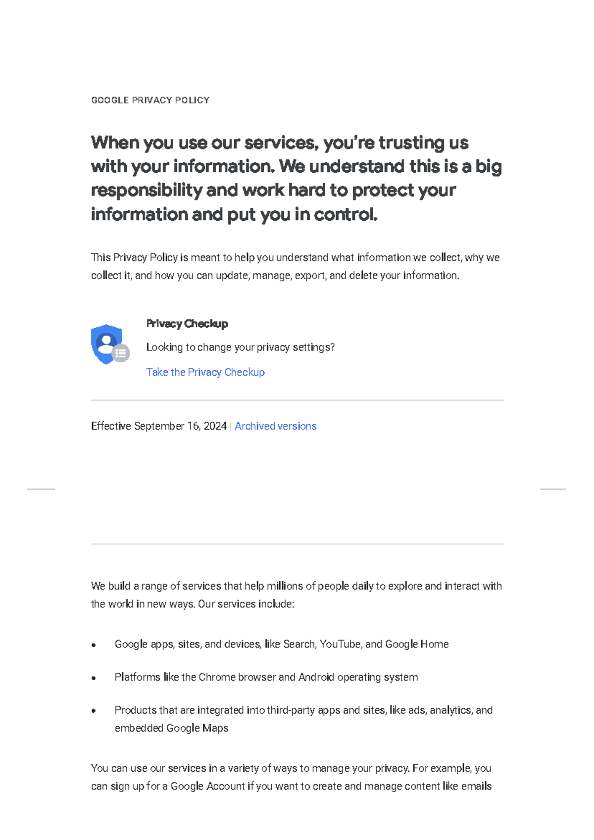 Google privacy policy en - GOOGLE PRIVACY POLICY When you use our ...