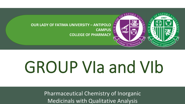 PCQA111 Week 14: Group VIA and VIB Elements in Pharmaceutical Chemistry ...