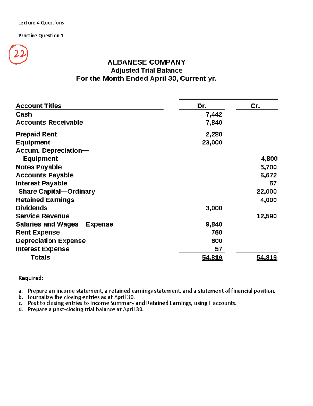 CCBS 4005 Lecture 4: Income Statements & Closing Entries Practice - Studocu