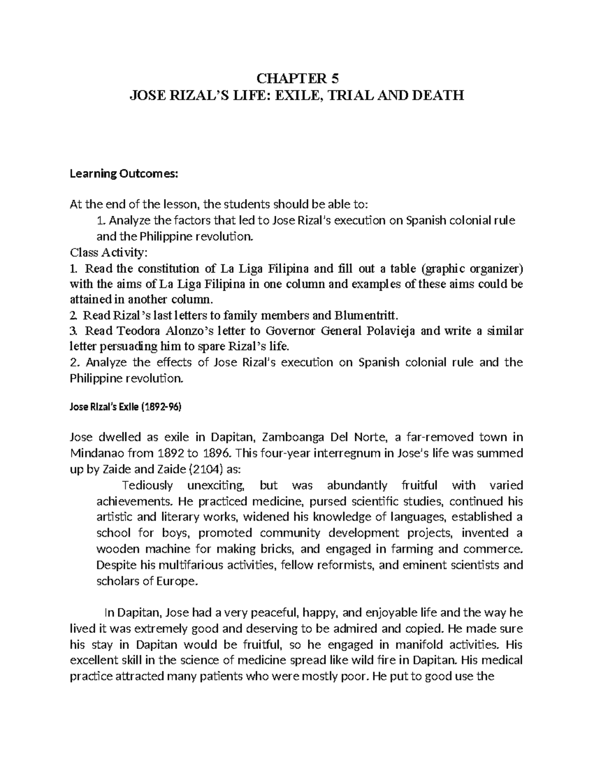 509752555 jose rizals lifejexilej trial and death - CHAPTER 5 JOSE ...