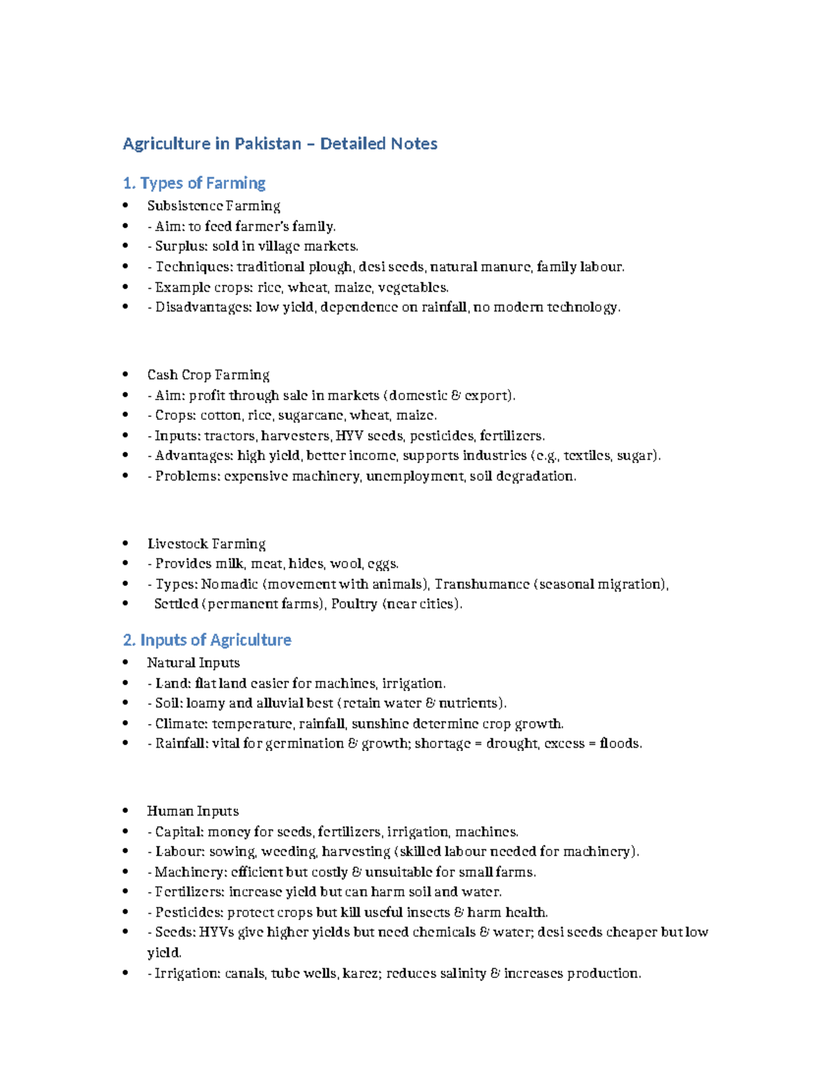 Agriculture Notes & Past Papers (O Level) - Farming Types & Inputs ...