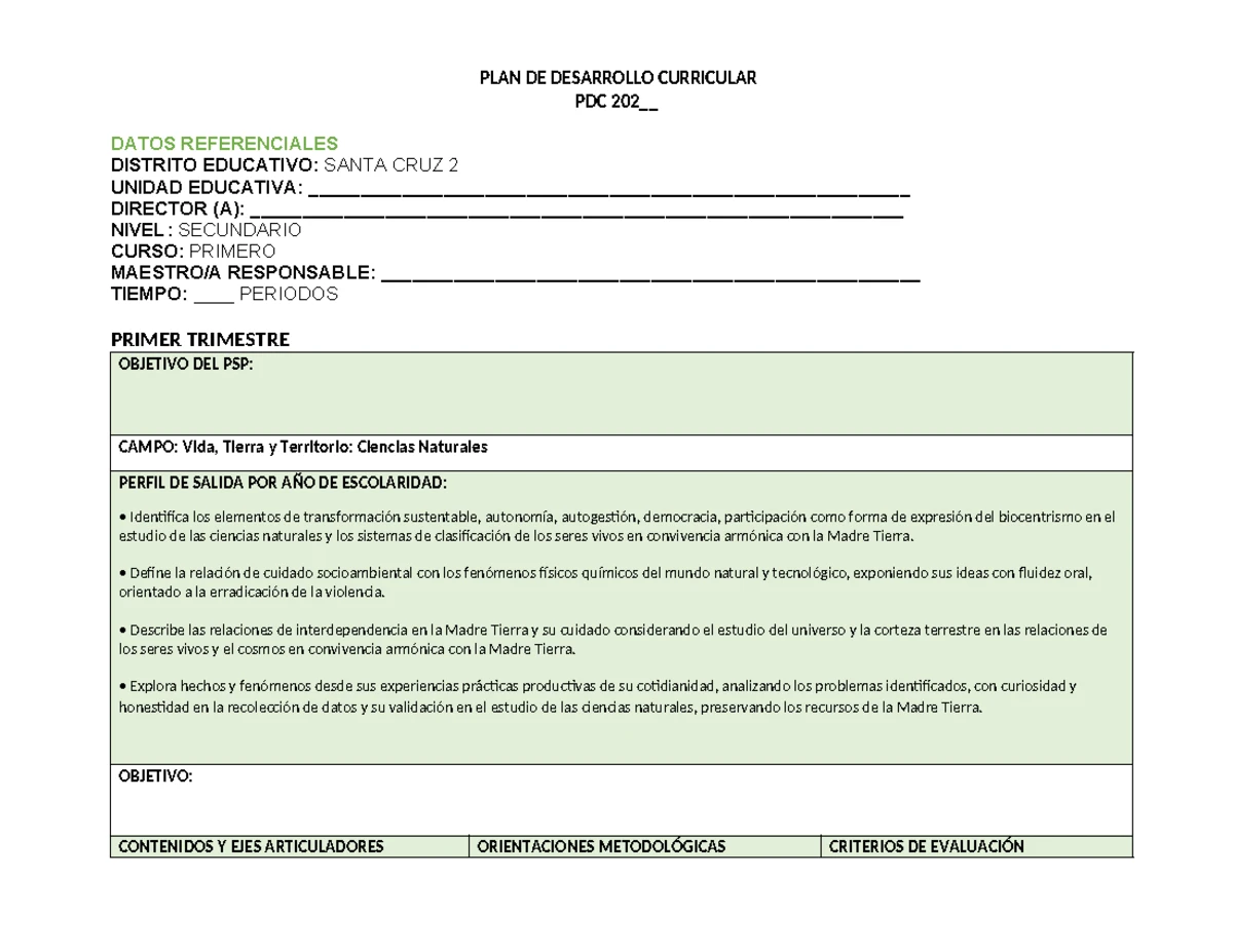 PDC-BIO3 - Planificación de Clase. - PLAN DE DESARROLLO CURRICULAR PDC ...