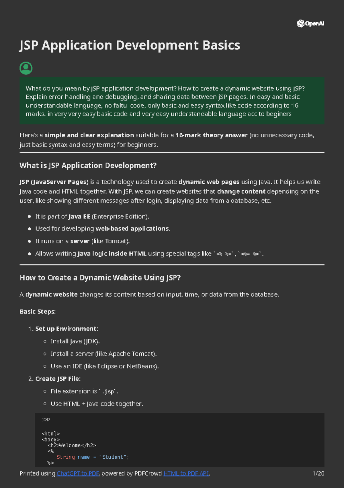 JSP Application Development Basics: A Beginner's Guide (Java Unit 4 ...