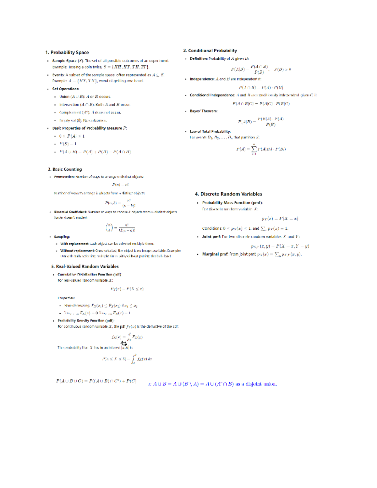 STAB52 Cheat Sheet - Intro to Probability Summary and Key Concepts ...