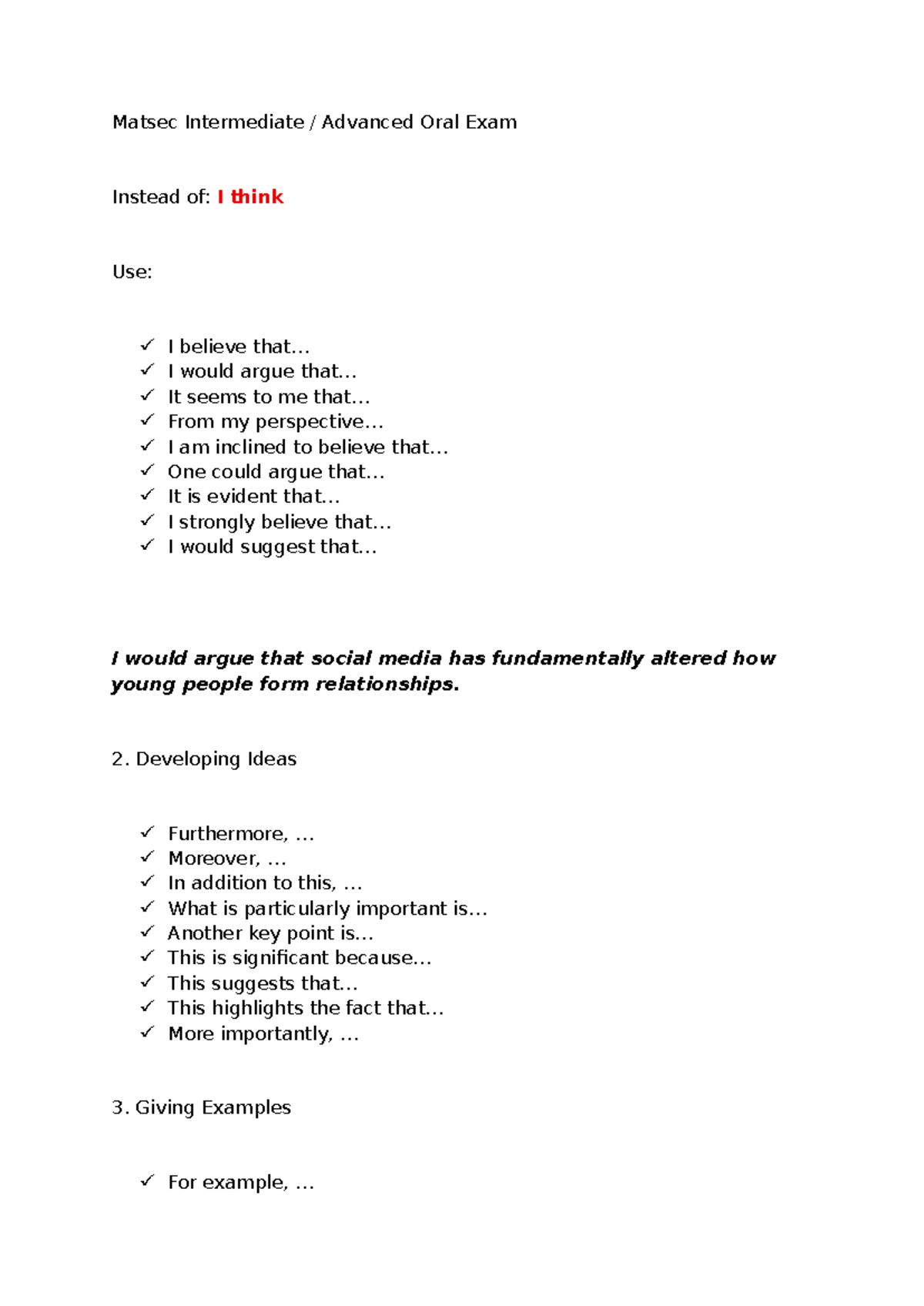 MATSEC Intermediate Advanced Oral Exam: Key Expressions and Strategies ...