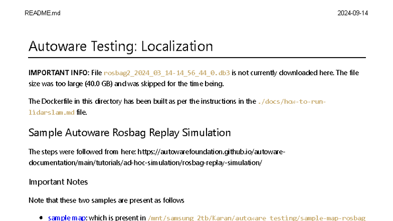 AW Localization Worklog: Testing Autoware Simulation Insights - Studocu