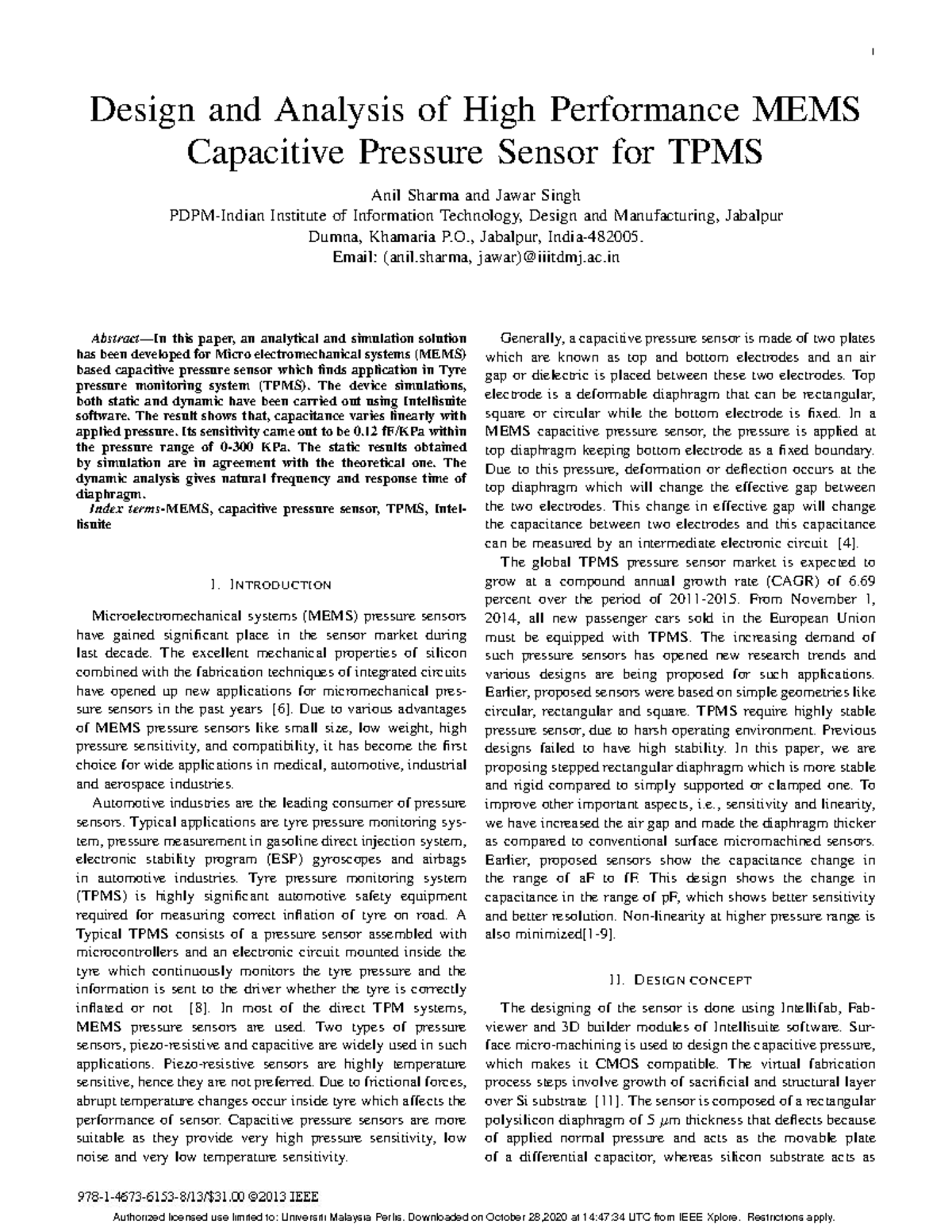 High Performance MEMS Capacitive pressure sensor for TPMS - Design and ...