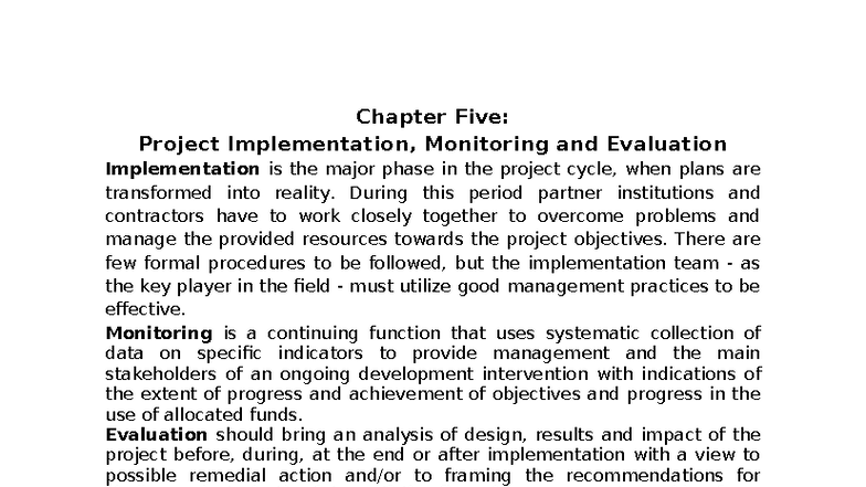 Chapter 5: Project Implementation, Monitoring & Evaluation Insights ...