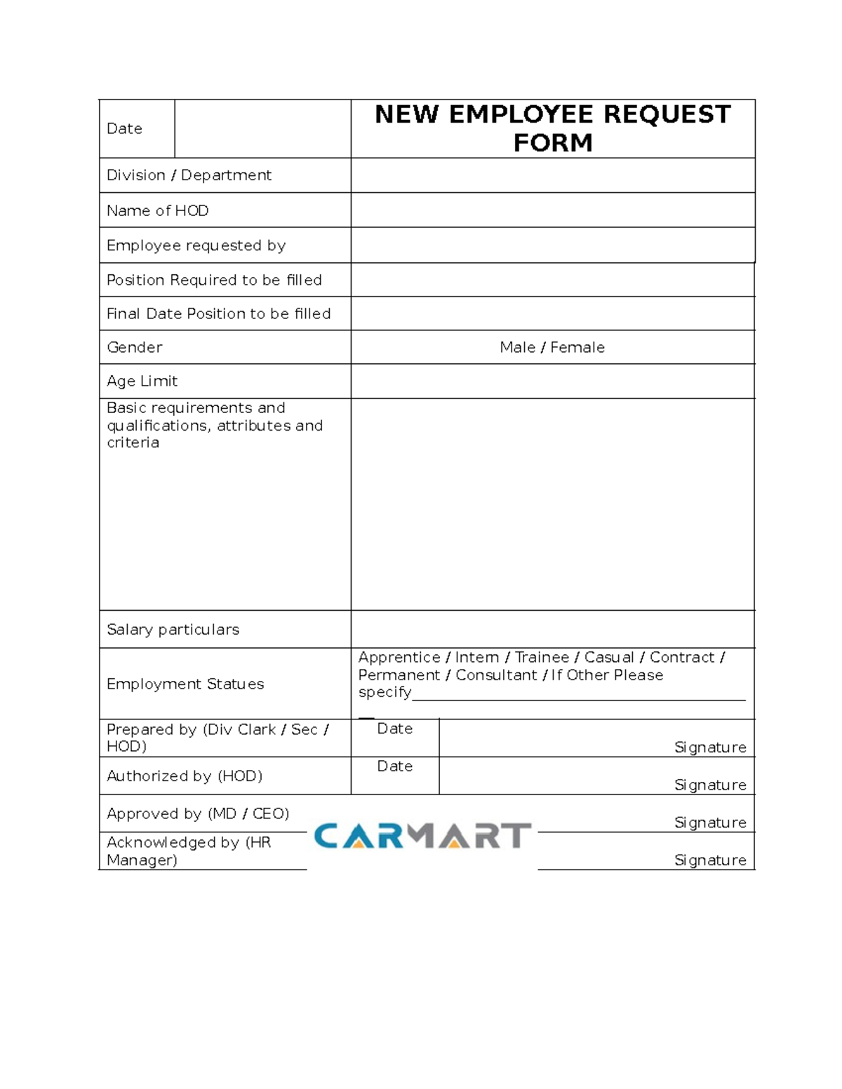 ERF - Emplyee rEQUEST FORM - Date NEW EMPLOYEE REQUEST FORM Division ...