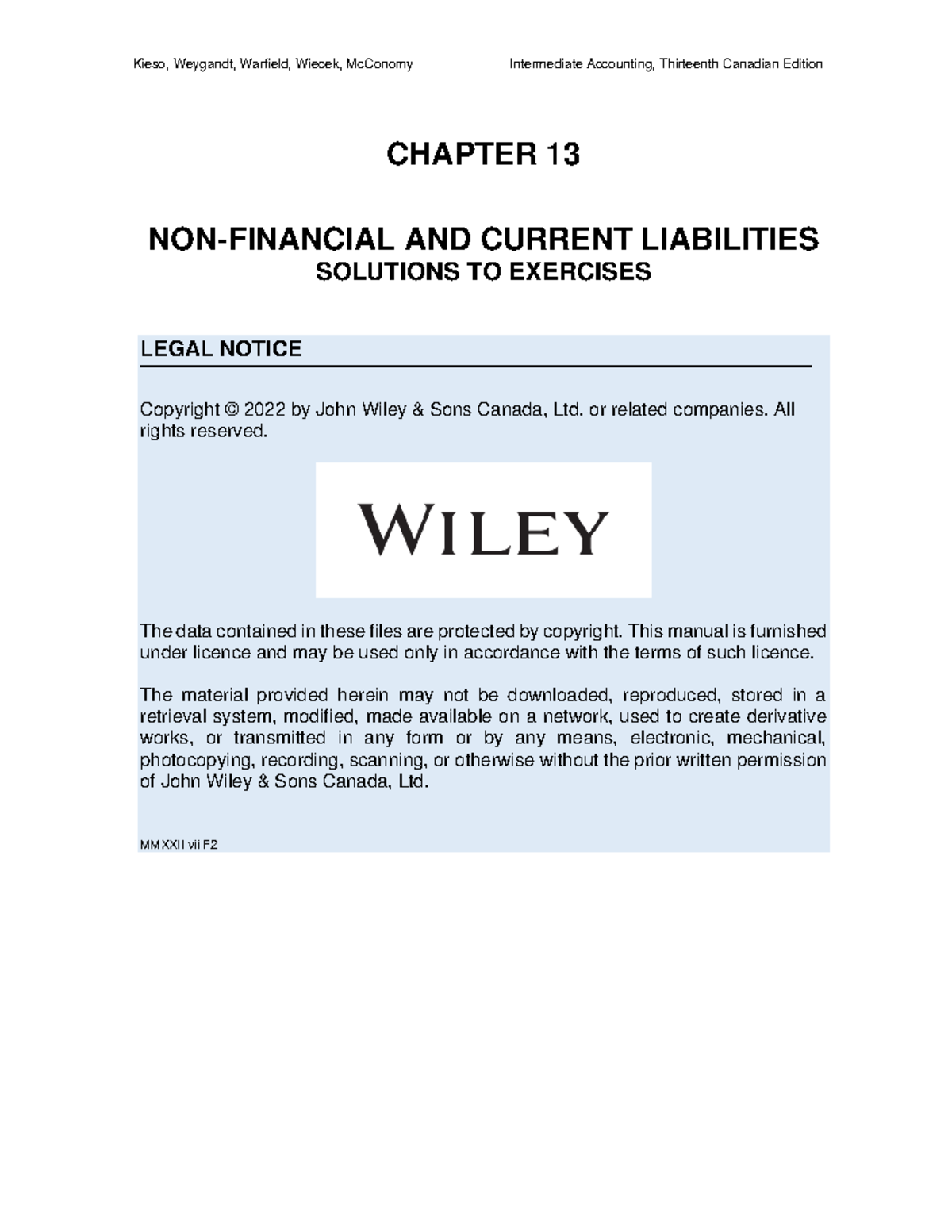 Intermediate Accounting (Kieso, Weygandt, Warfield) CH 13 Solutions ...