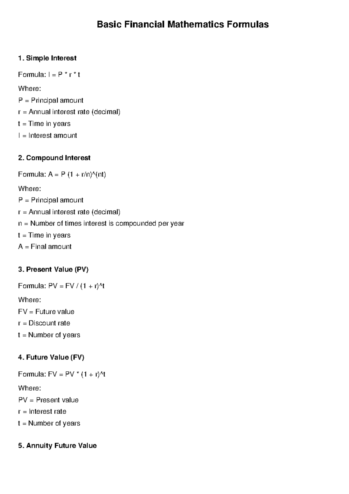 Financial Math Formulas - Basic Financial Mathematics Formulas Simple ...