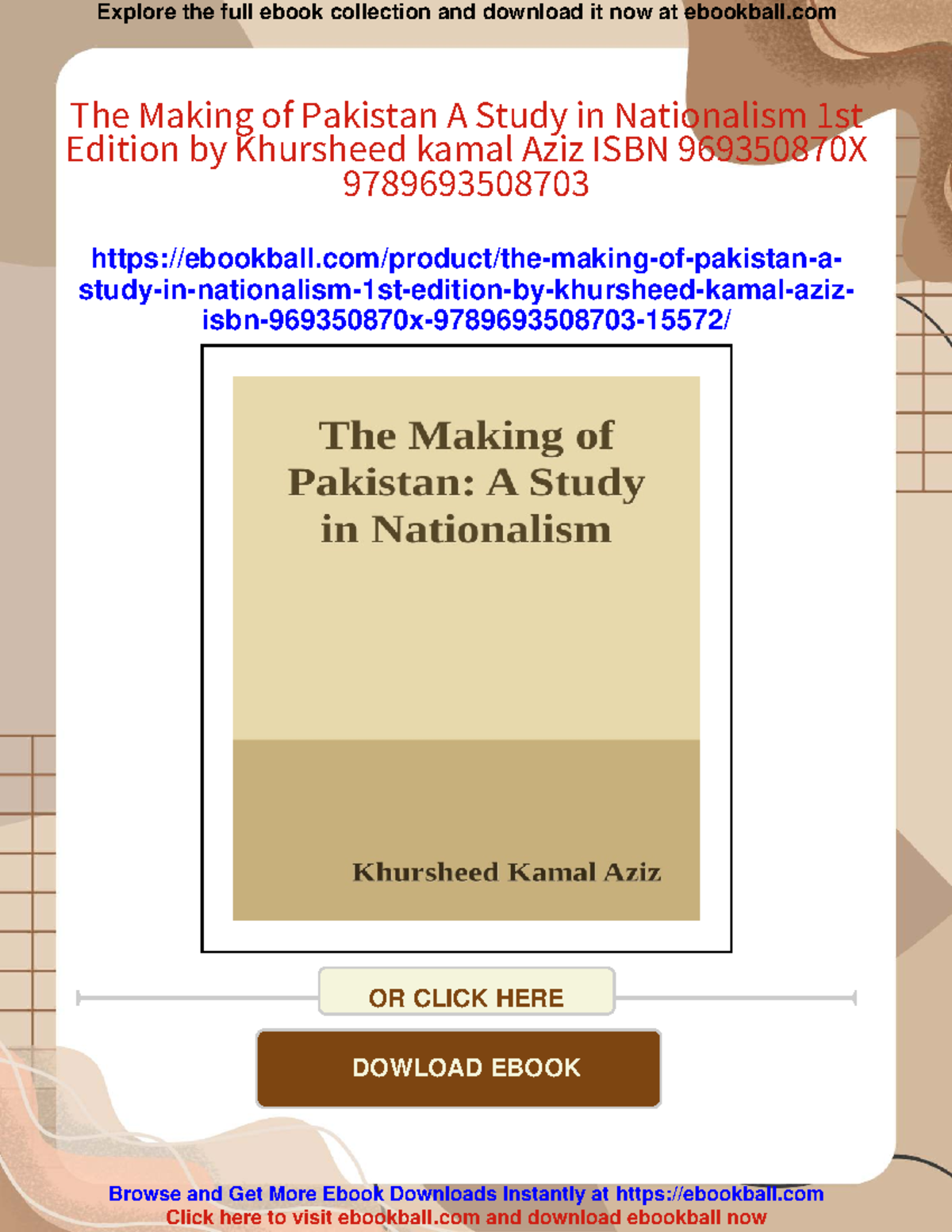 The Making of Pakistan: A Study in Nationalism - K.K. Aziz (1st Ed ...