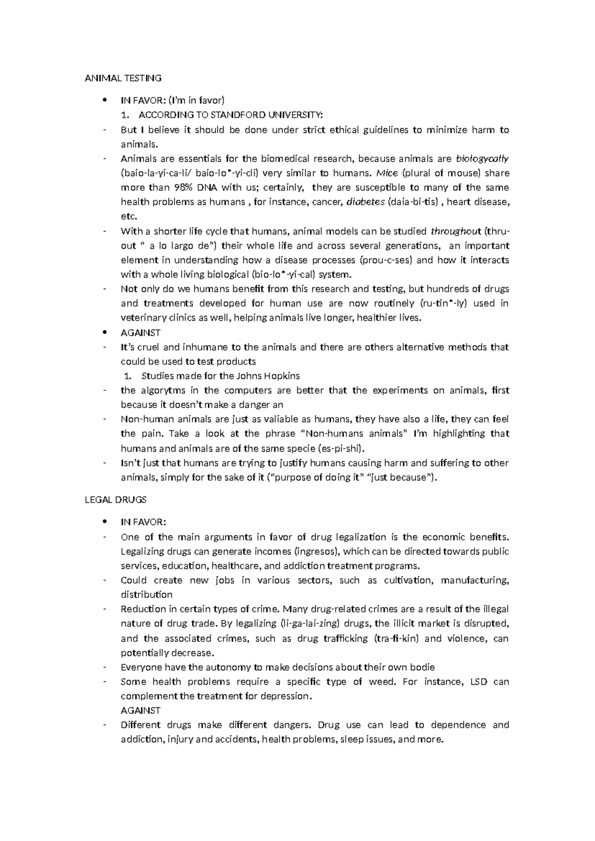 Animal Testing - ANIMAL TESTING IN FAVOR: (I’m in favor) 1. ACCORDING ...