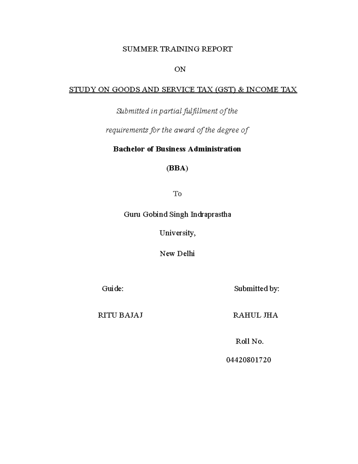 First Progress Report by Rahul jha - SUMMER TRAINING REPORT ON STUDY ON ...