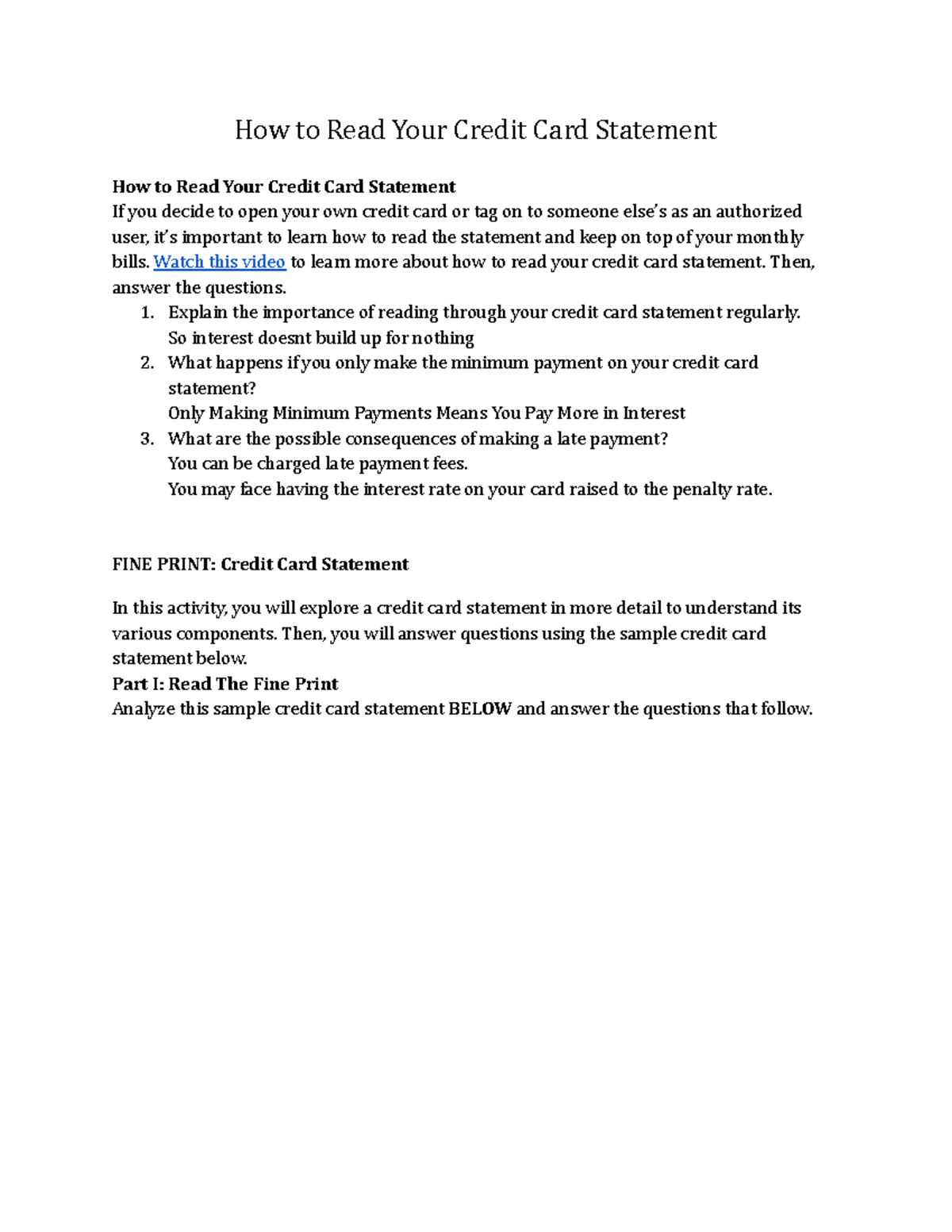 How to Read Your Credit Card Statement - Watch this video to learn more ...