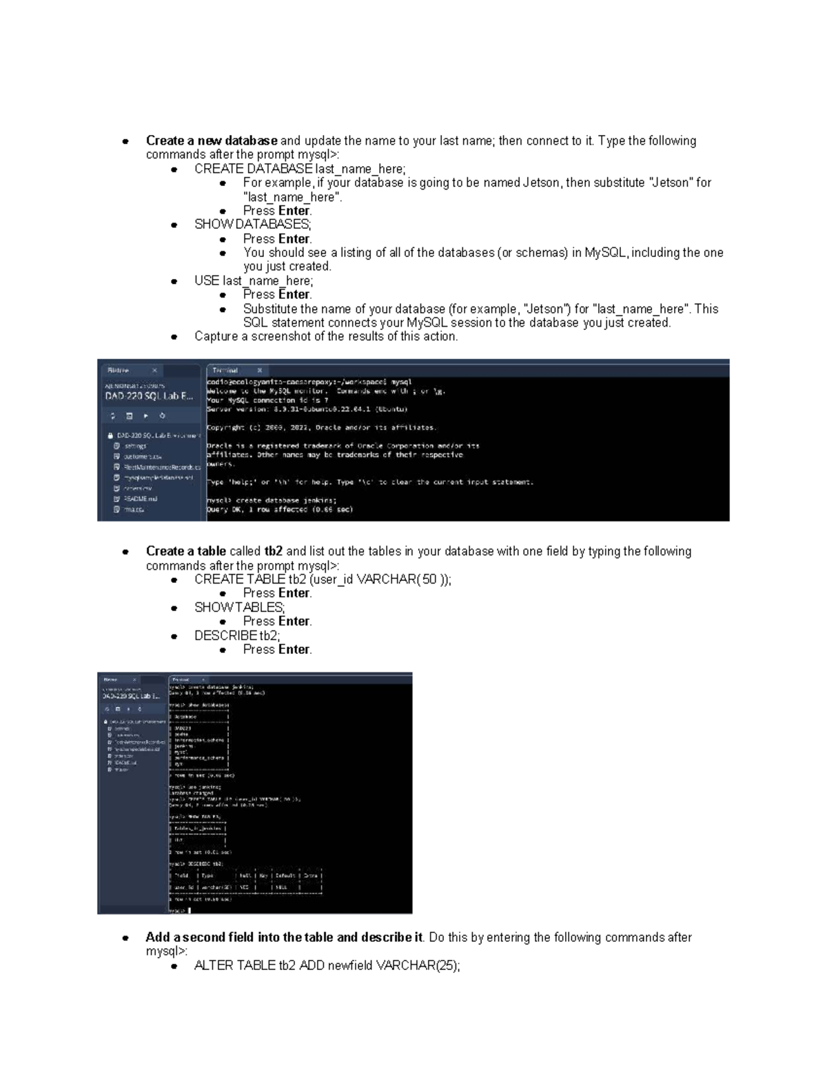 Module One Lab: Creating and Updating MySQL Database - Studocu