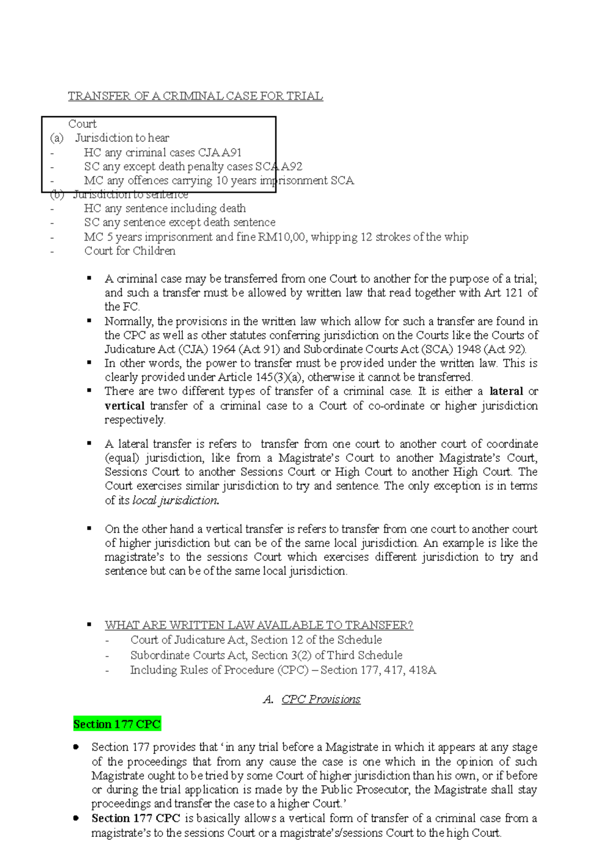 Transfer and Transmission of Criminal Cases: Jurisdiction and ...